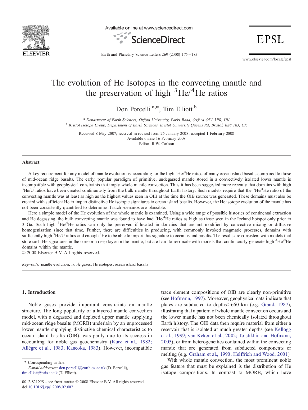 The evolution of He Isotopes in the convecting mantle and the preservation of high 3He/4He ratios