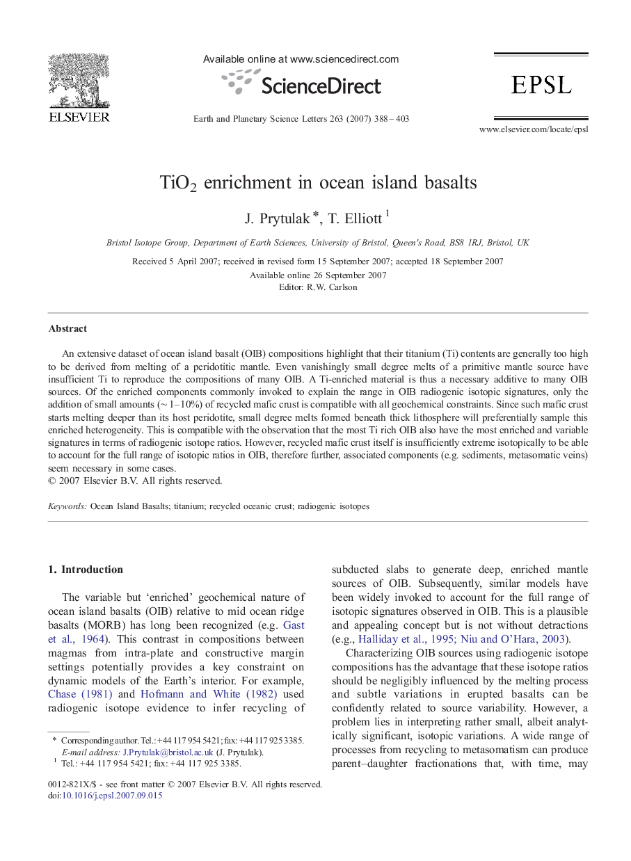 TiO2 enrichment in ocean island basalts