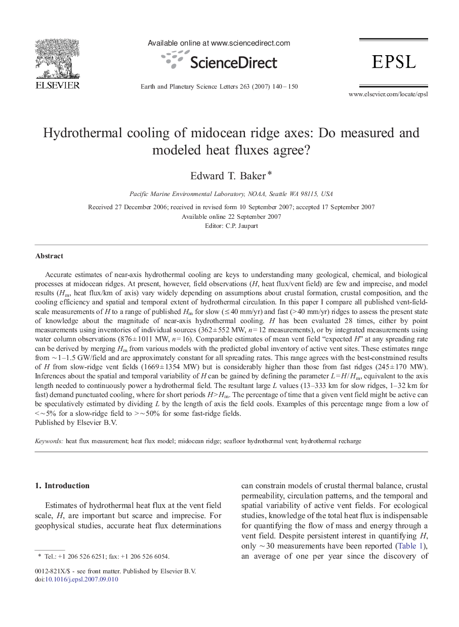 Hydrothermal cooling of midocean ridge axes: Do measured and modeled heat fluxes agree?