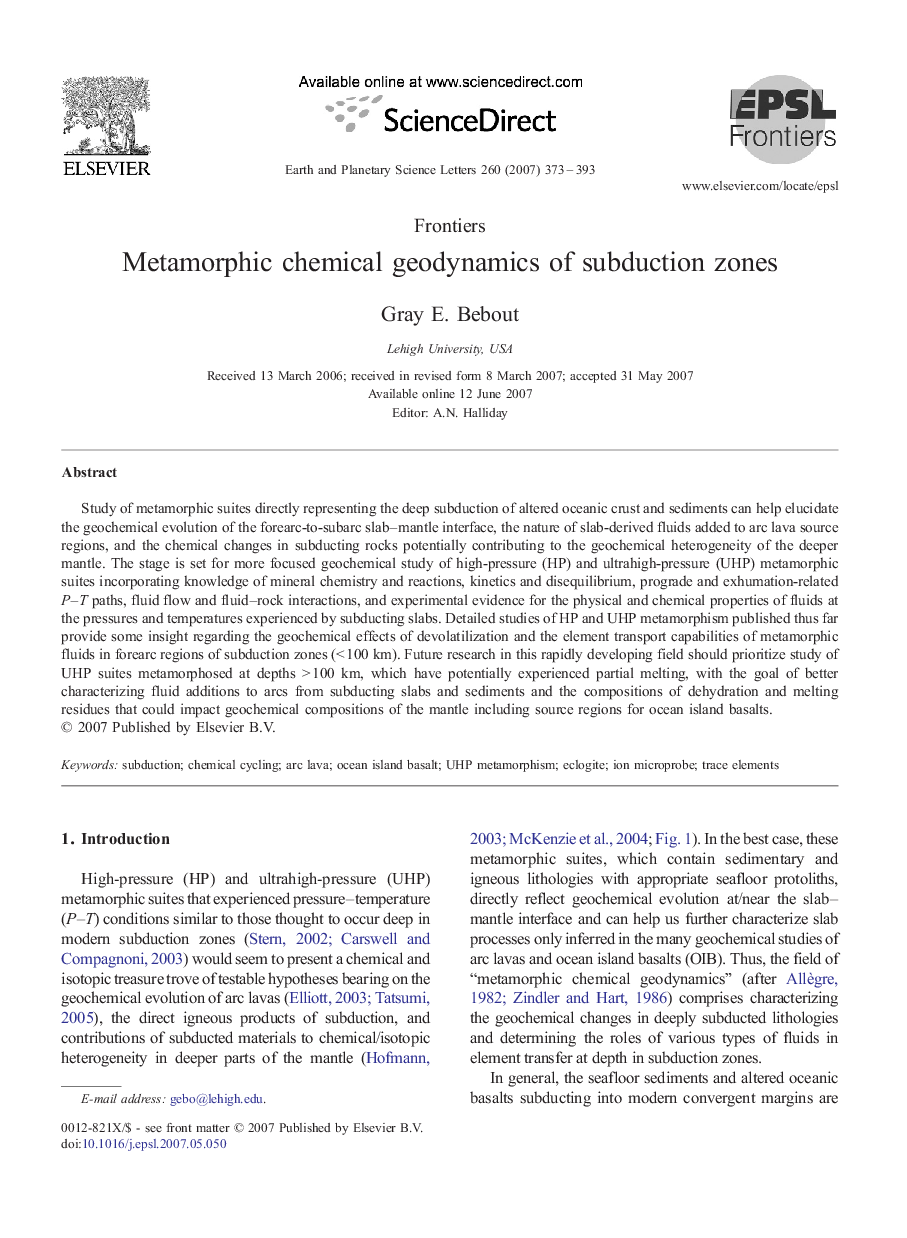 Metamorphic chemical geodynamics of subduction zones