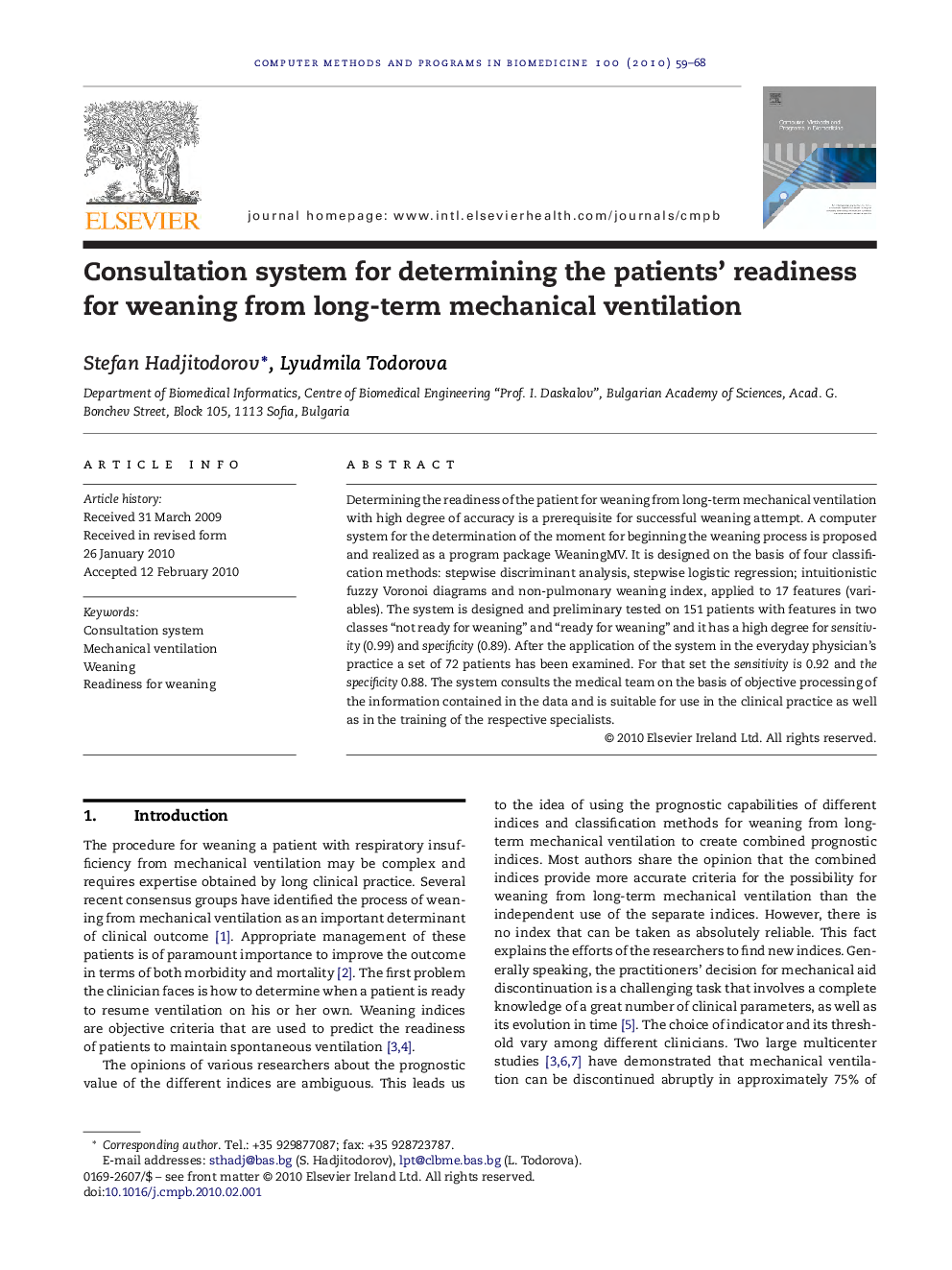 Consultation system for determining the patients’ readiness for weaning from long-term mechanical ventilation