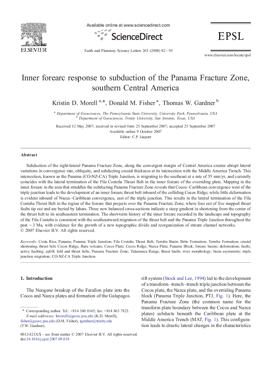 Inner forearc response to subduction of the Panama Fracture Zone, southern Central America