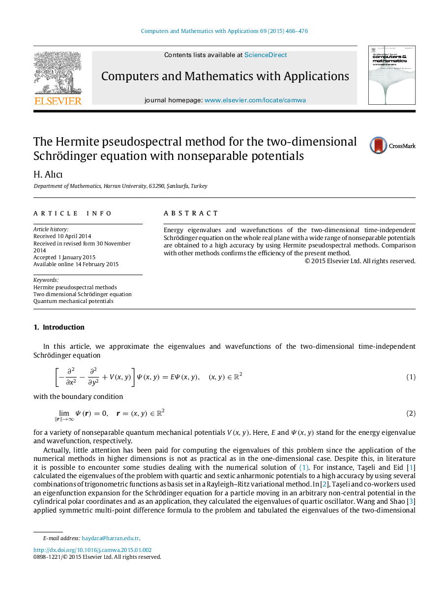 The Hermite pseudospectral method for the two-dimensional Schrödinger equation with nonseparable potentials