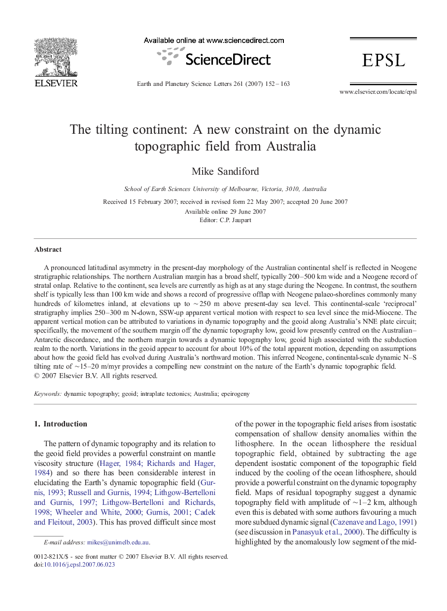 The tilting continent: A new constraint on the dynamic topographic field from Australia