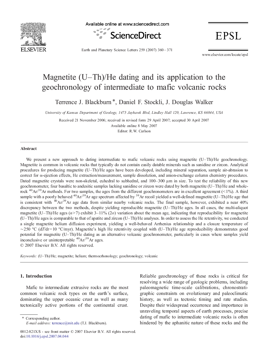 Magnetite (U–Th)/He dating and its application to the geochronology of intermediate to mafic volcanic rocks