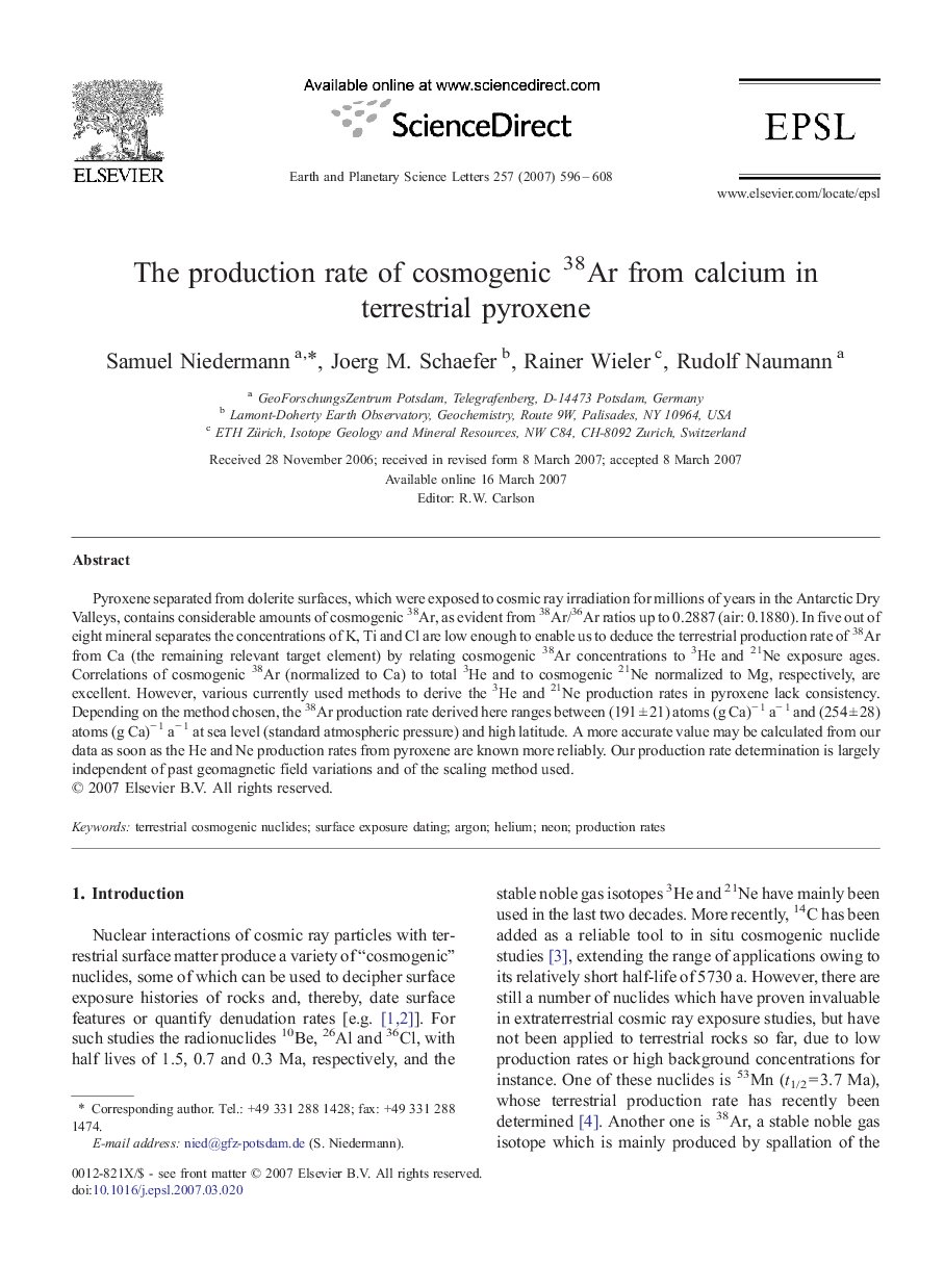 The production rate of cosmogenic 38Ar from calcium in terrestrial pyroxene