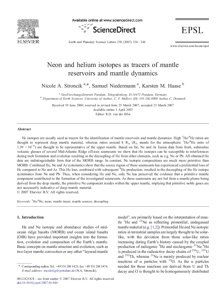 Neon and helium isotopes as tracers of mantle reservoirs and mantle dynamics