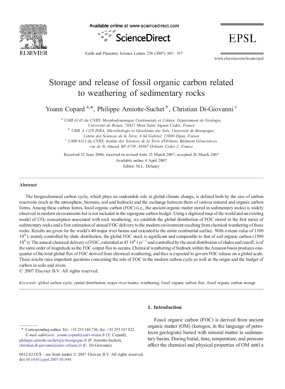 Storage and release of fossil organic carbon related to weathering of sedimentary rocks