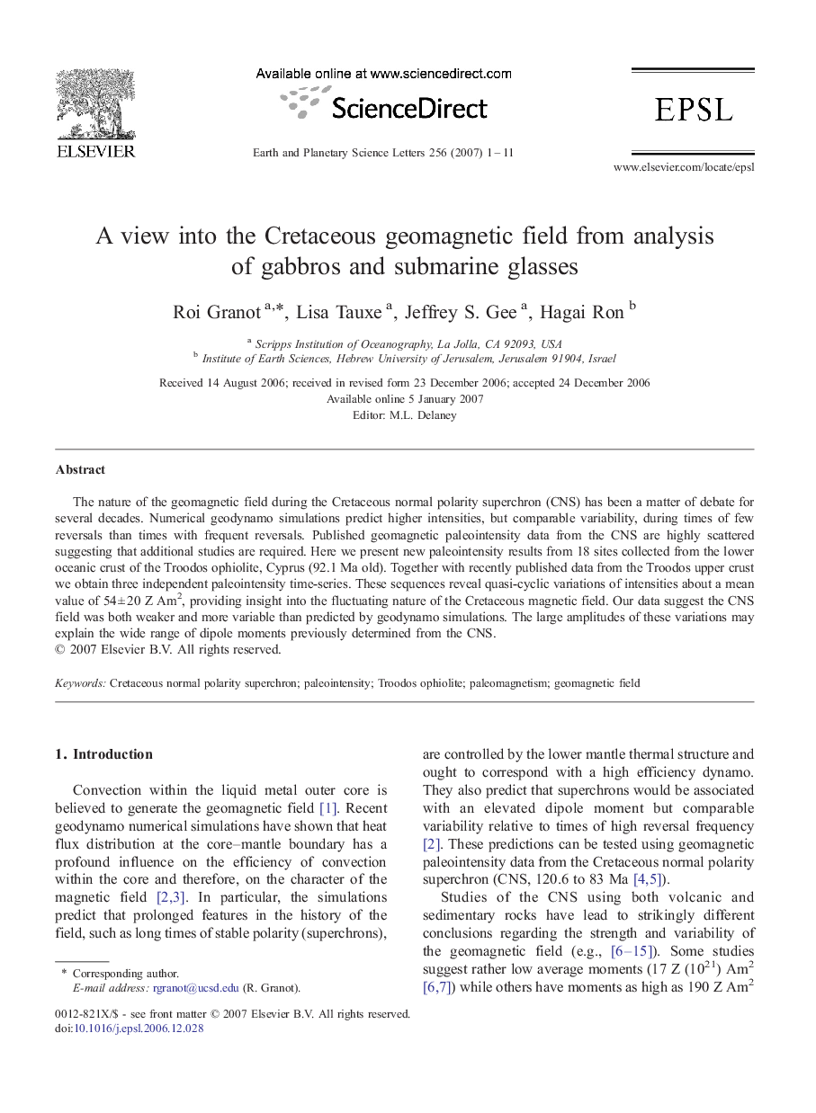 A view into the Cretaceous geomagnetic field from analysis of gabbros and submarine glasses