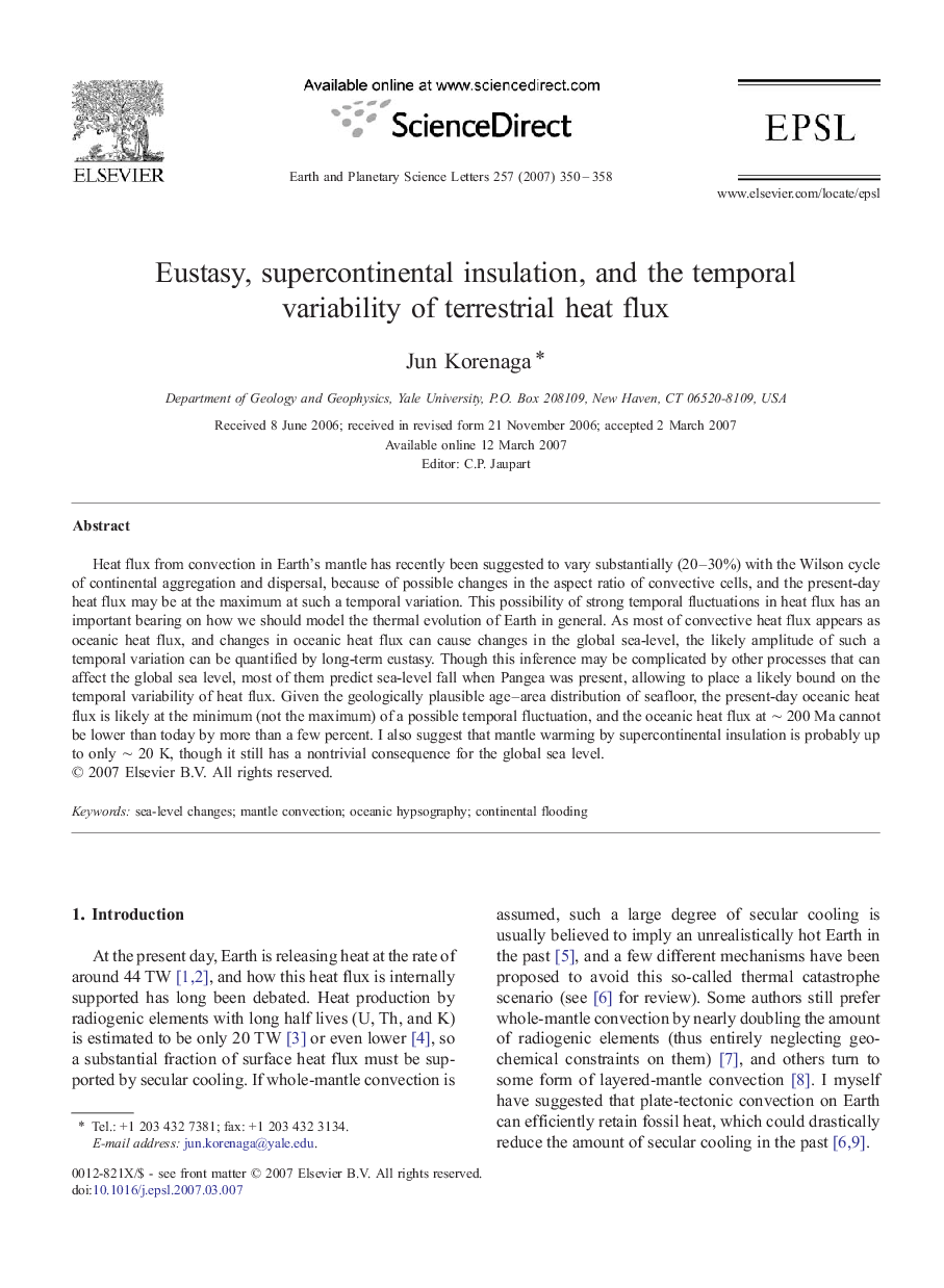 Eustasy, supercontinental insulation, and the temporal variability of terrestrial heat flux