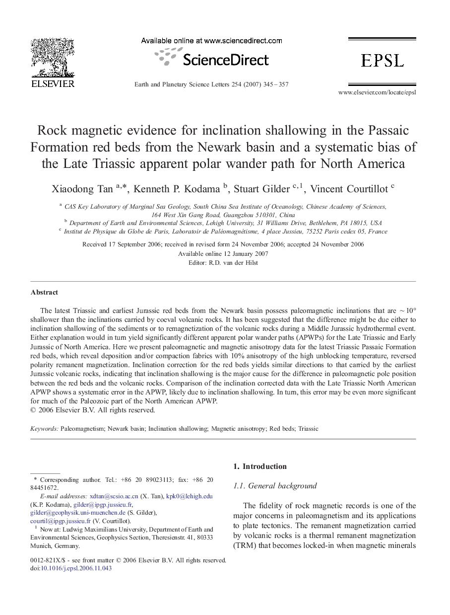 Rock magnetic evidence for inclination shallowing in the Passaic Formation red beds from the Newark basin and a systematic bias of the Late Triassic apparent polar wander path for North America