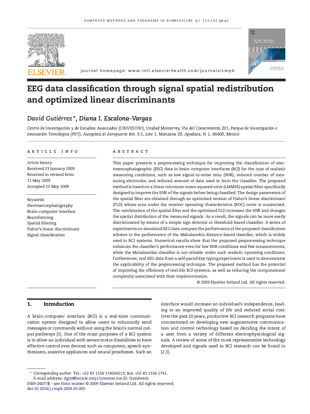 EEG data classification through signal spatial redistribution and optimized linear discriminants