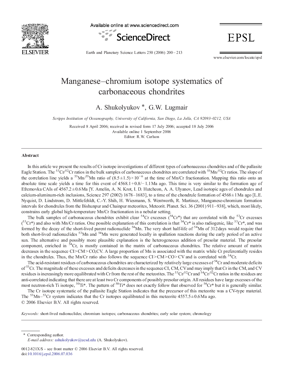 Manganese–chromium isotope systematics of carbonaceous chondrites