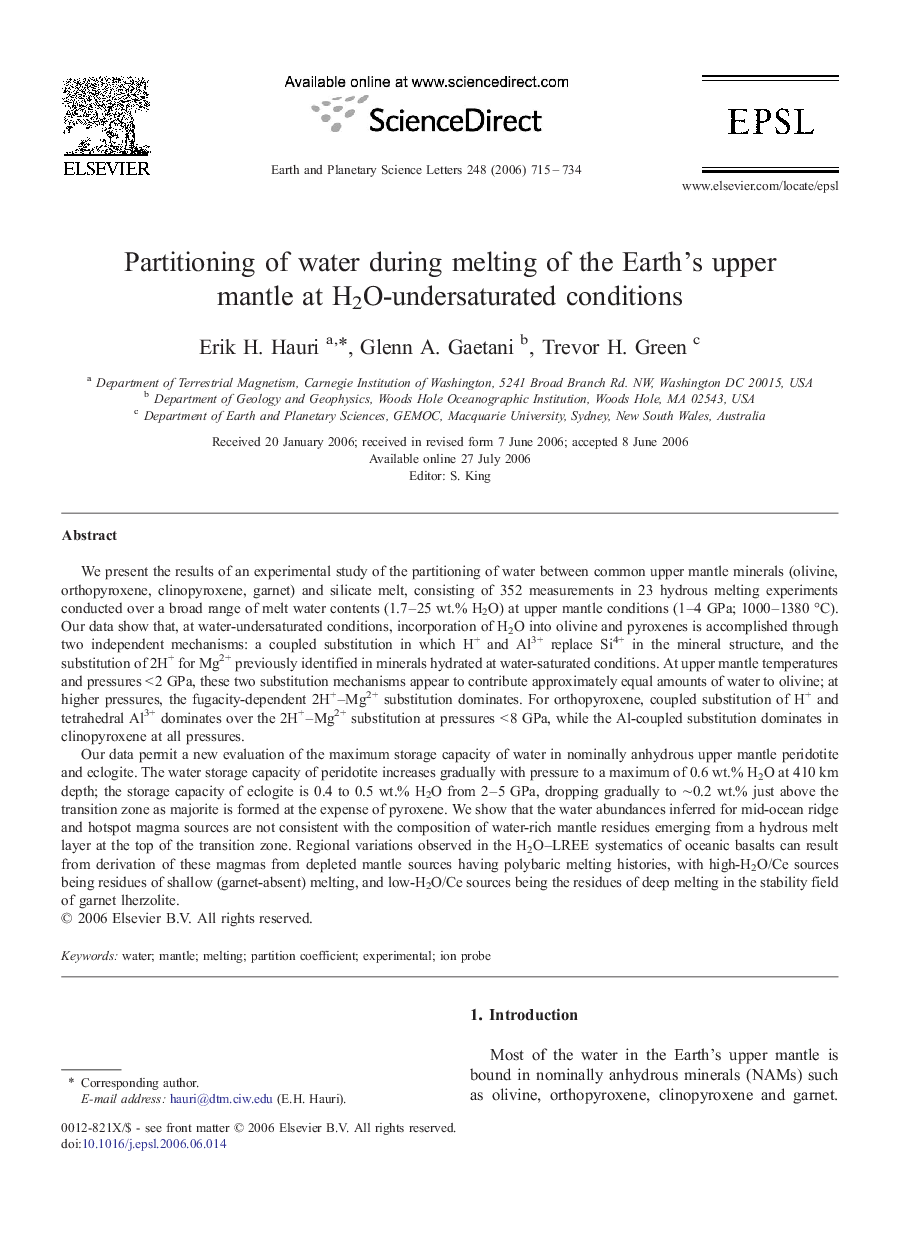 Partitioning of water during melting of the Earth's upper mantle at H2O-undersaturated conditions