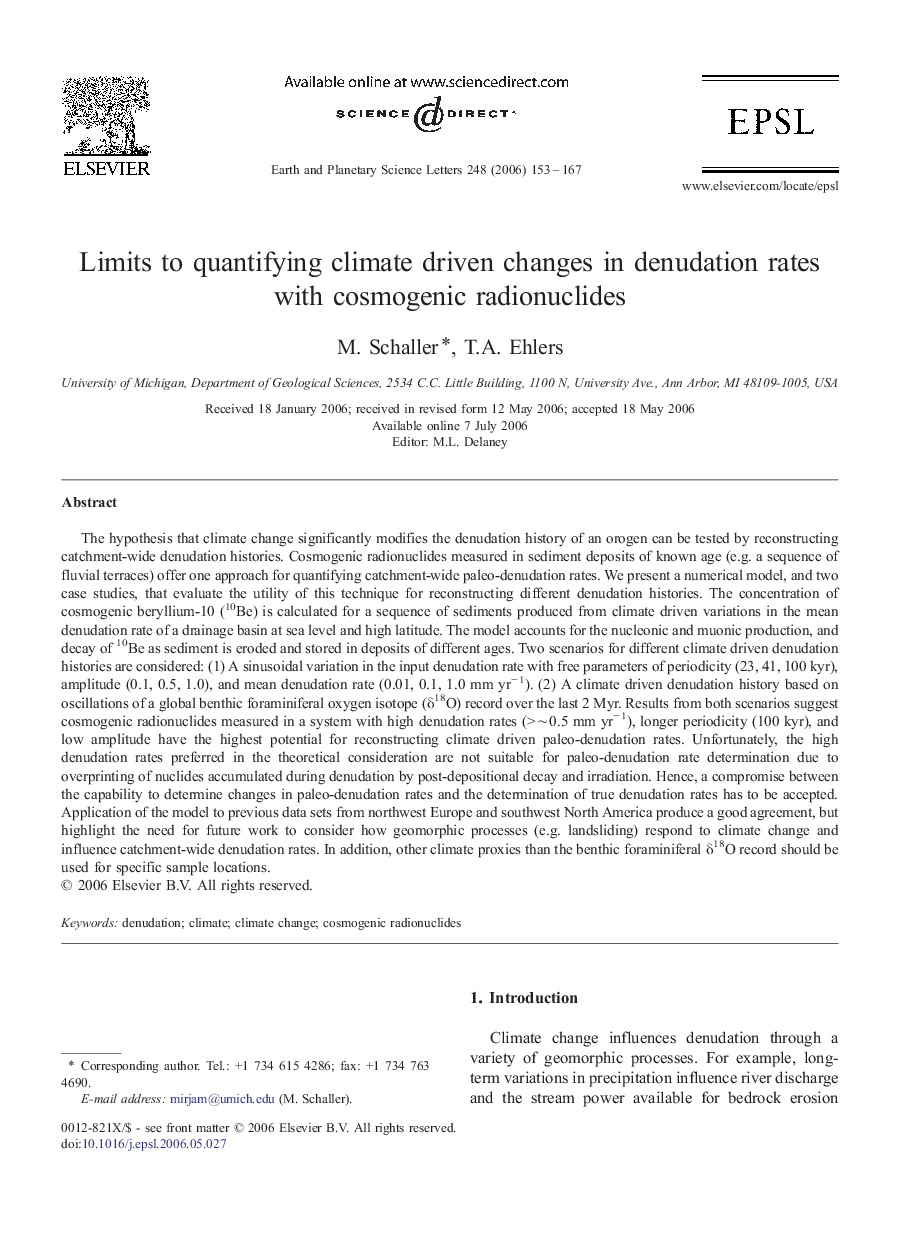 Limits to quantifying climate driven changes in denudation rates with cosmogenic radionuclides