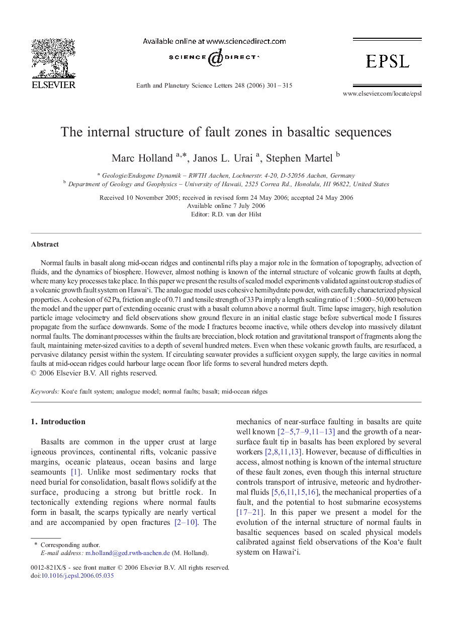 The internal structure of fault zones in basaltic sequences