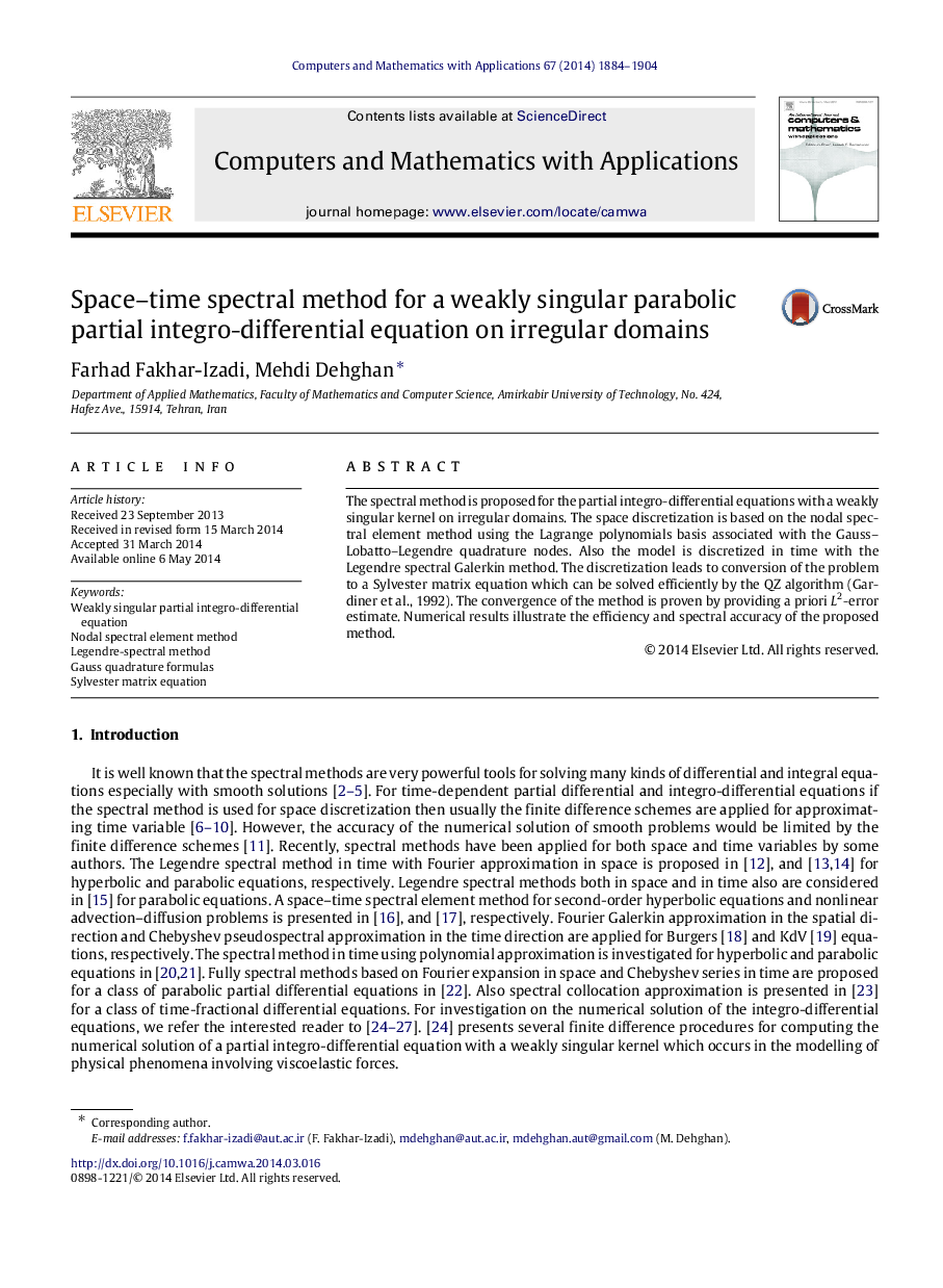 Space–time spectral method for a weakly singular parabolic partial integro-differential equation on irregular domains