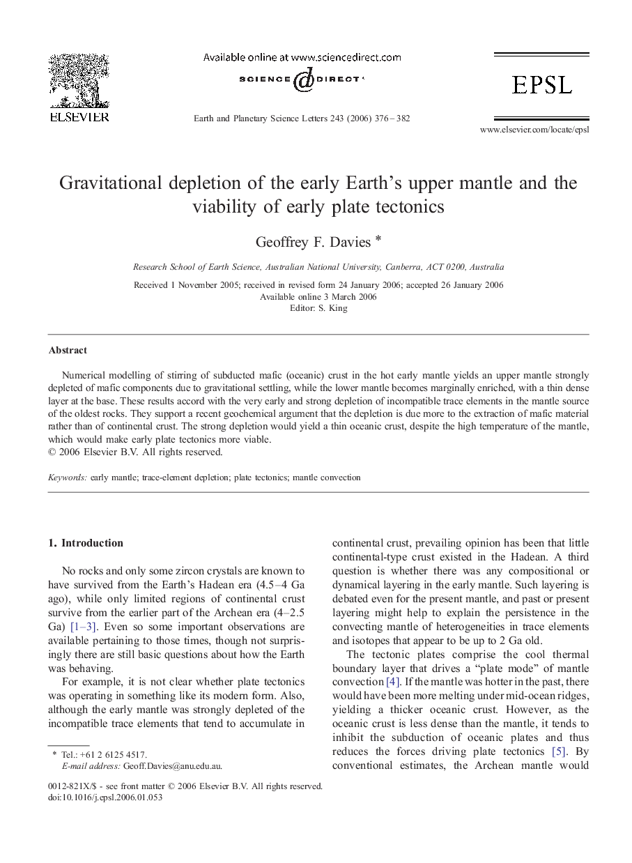 Gravitational depletion of the early Earth's upper mantle and the viability of early plate tectonics