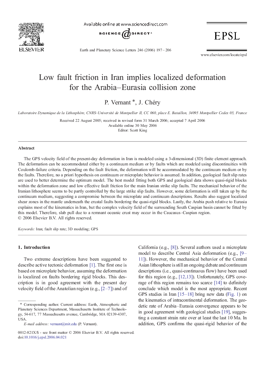 Low fault friction in Iran implies localized deformation for the Arabia–Eurasia collision zone