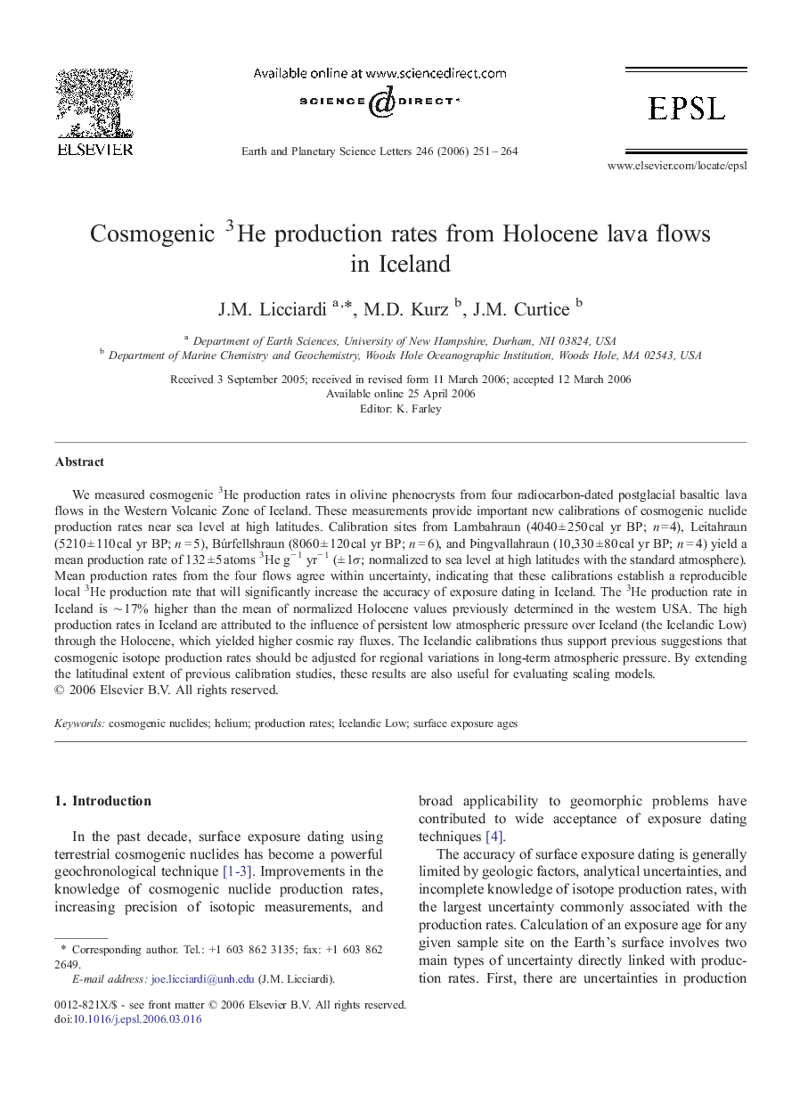 Cosmogenic 3He production rates from Holocene lava flows in Iceland