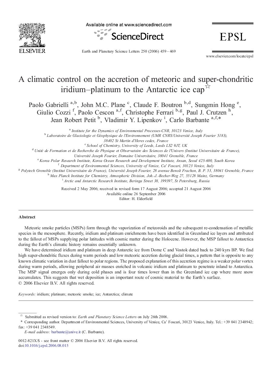 A climatic control on the accretion of meteoric and super-chondritic iridium-platinum to the Antarctic ice cap