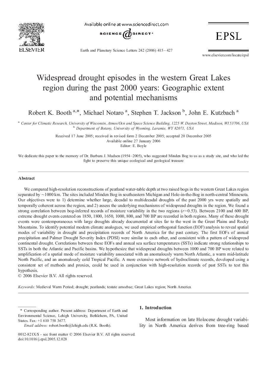 Widespread drought episodes in the western Great Lakes region during the past 2000 years: Geographic extent and potential mechanisms