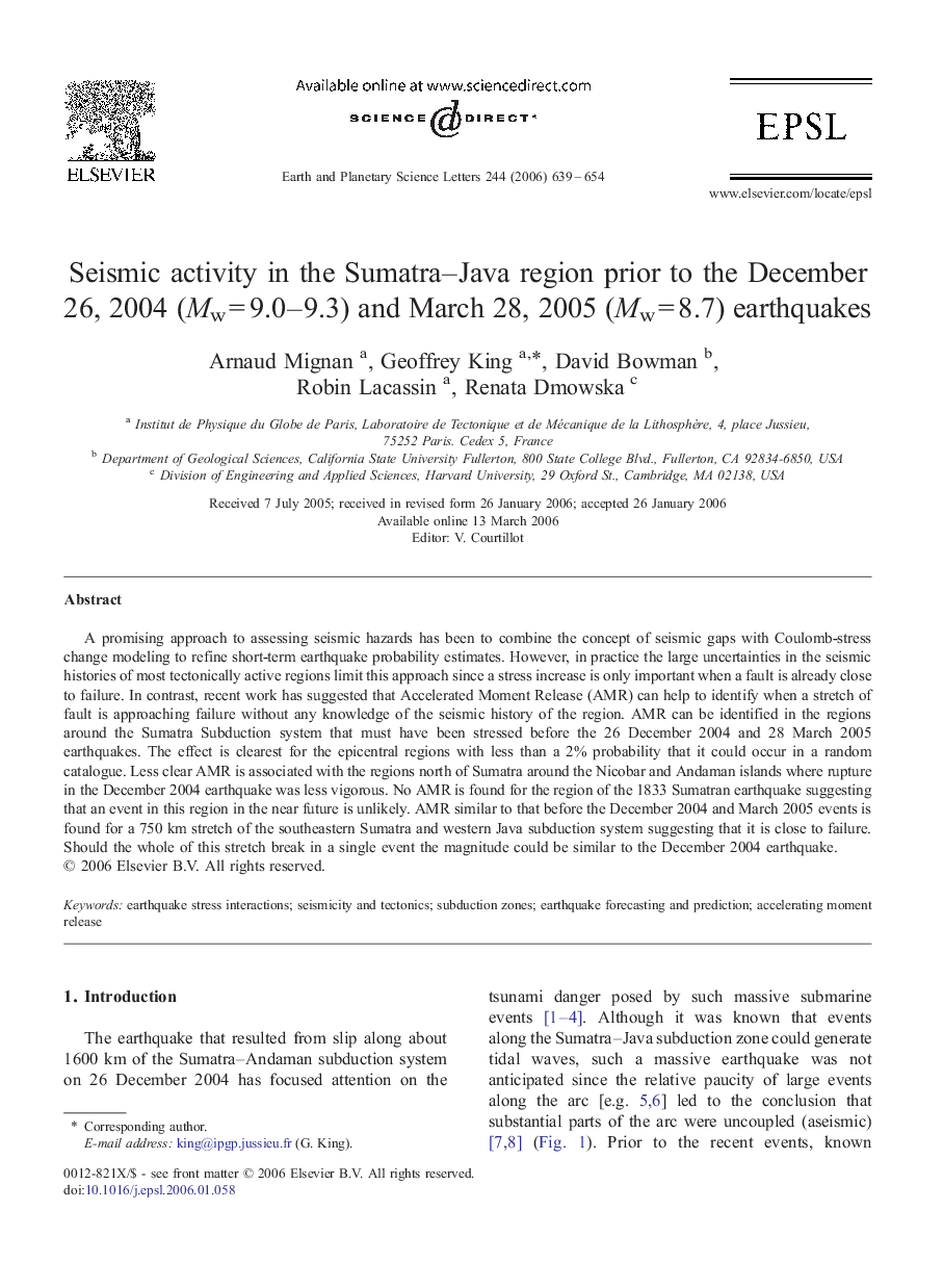 Seismic activity in the Sumatra–Java region prior to the December 26, 2004 (Mw = 9.0–9.3) and March 28, 2005 (Mw = 8.7) earthquakes