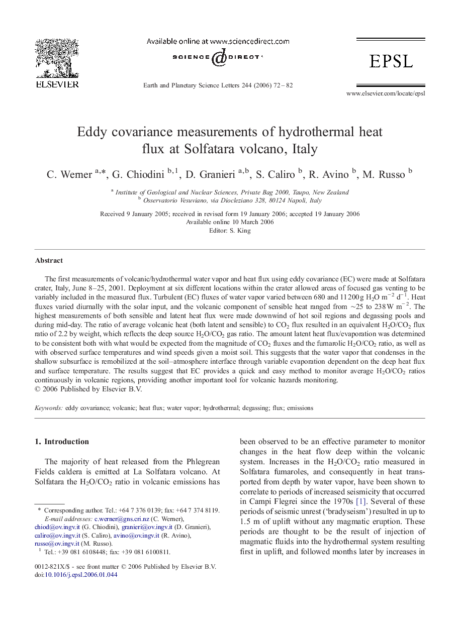 Eddy covariance measurements of hydrothermal heat flux at Solfatara volcano, Italy