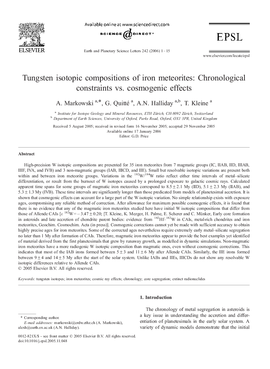 Tungsten isotopic compositions of iron meteorites: Chronological constraints vs. cosmogenic effects