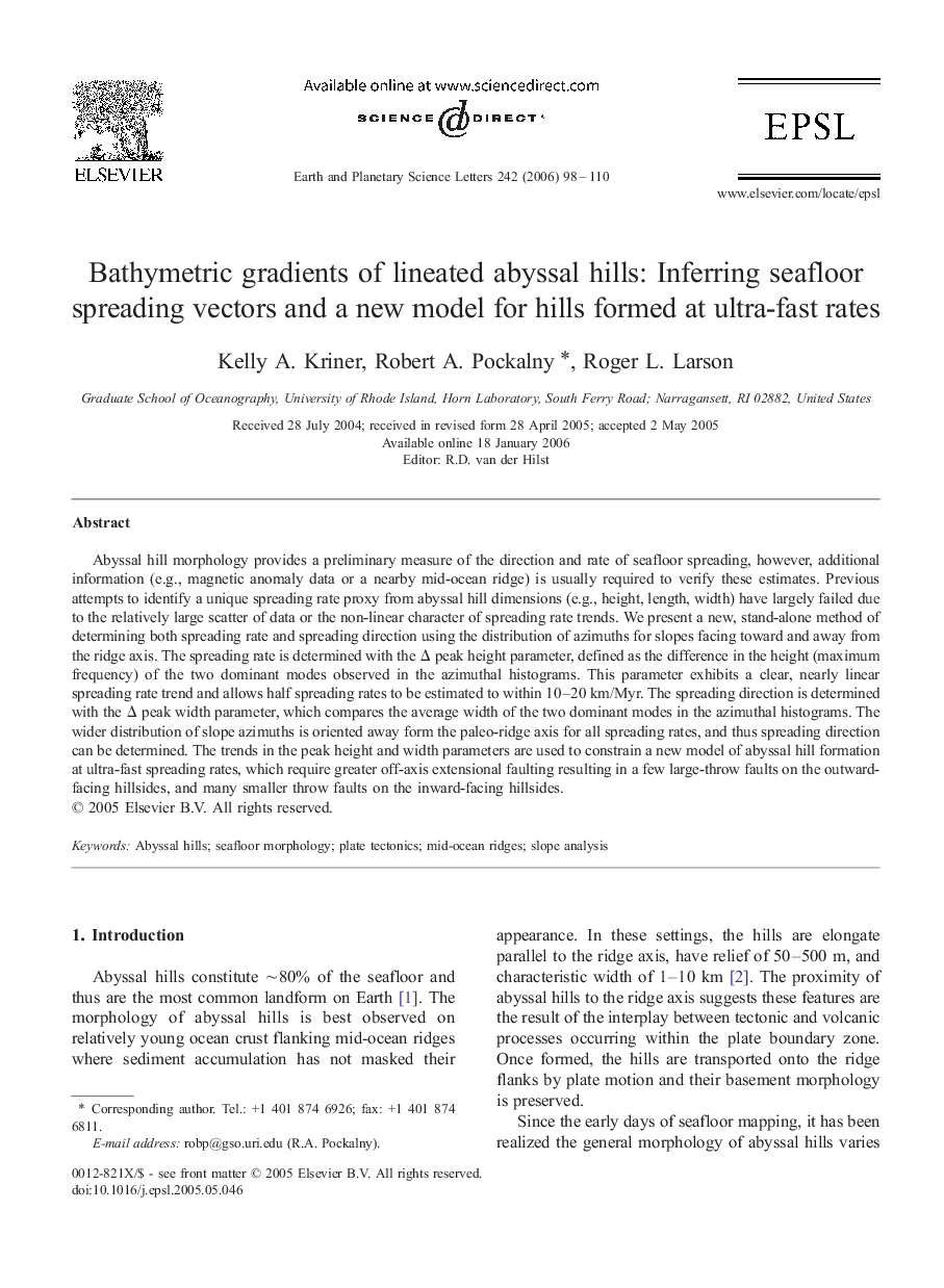 Bathymetric gradients of lineated abyssal hills: Inferring seafloor spreading vectors and a new model for hills formed at ultra-fast rates