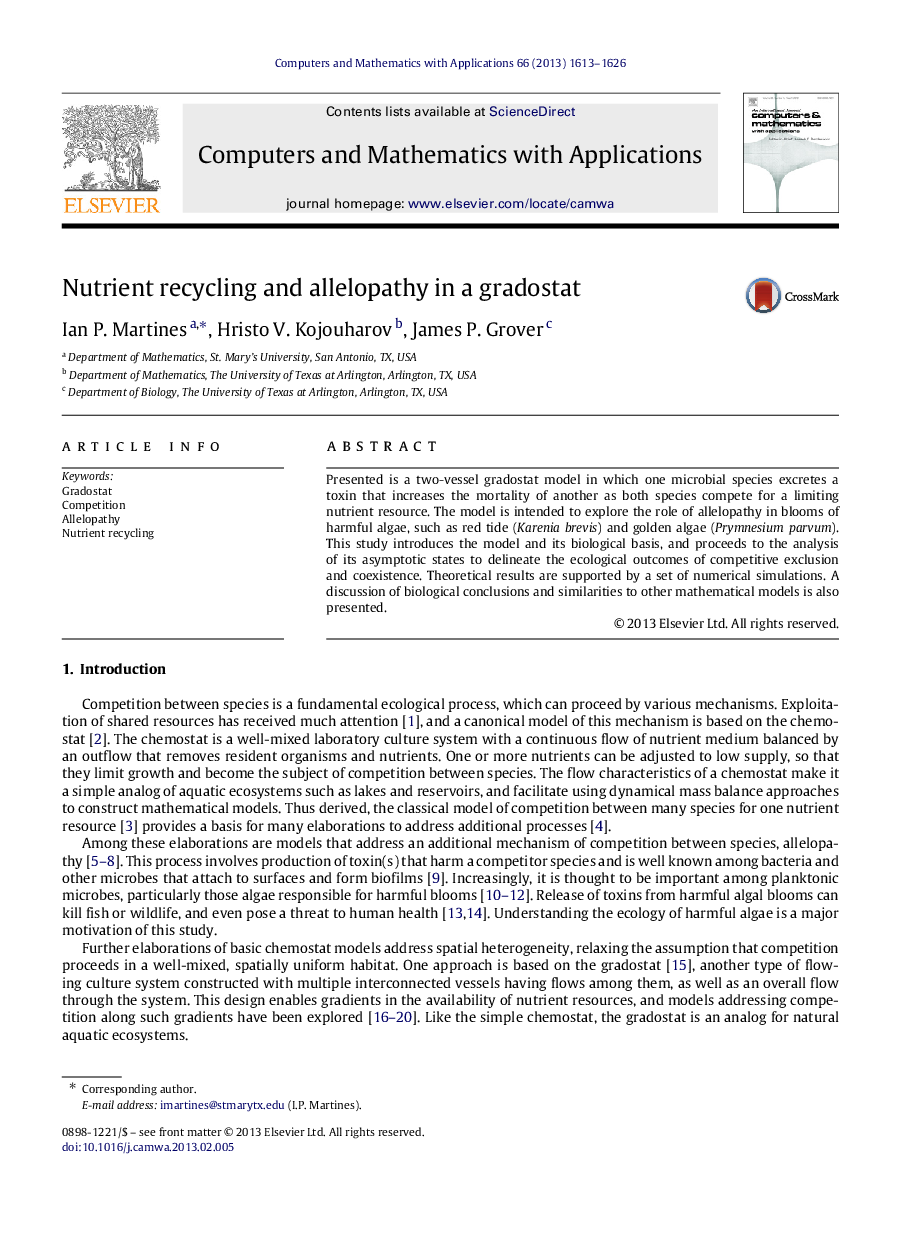 Nutrient recycling and allelopathy in a gradostat