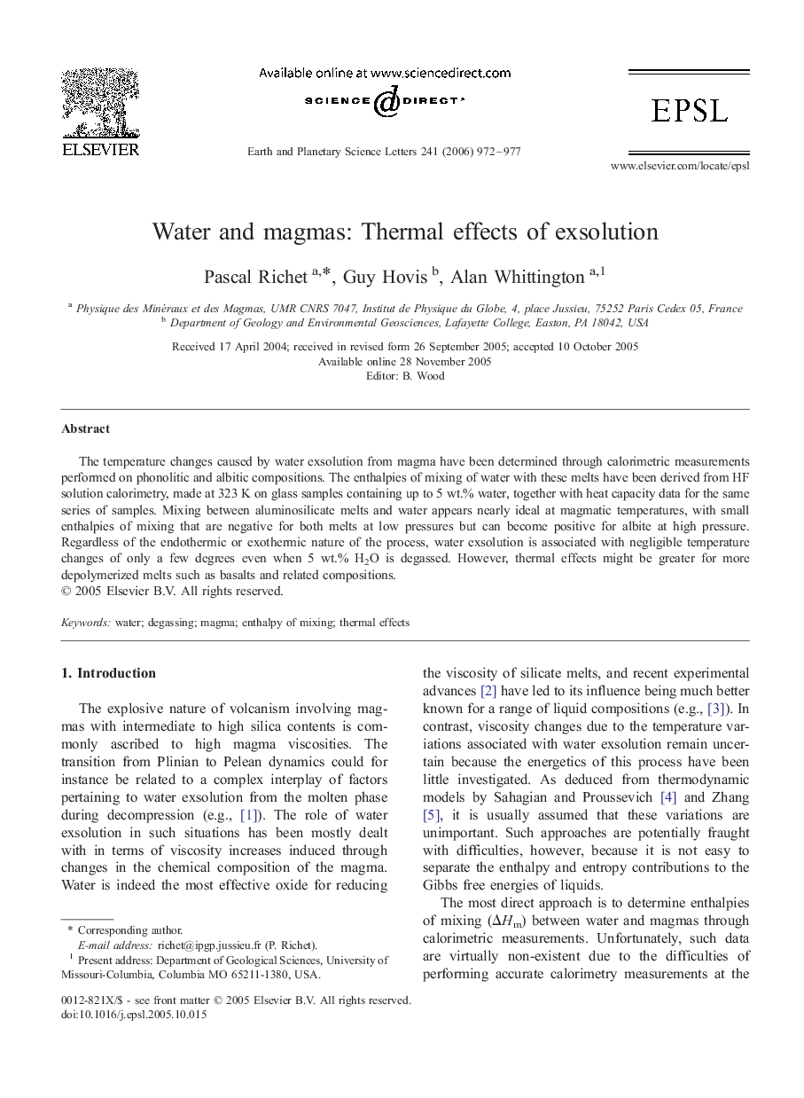 Water and magmas: Thermal effects of exsolution