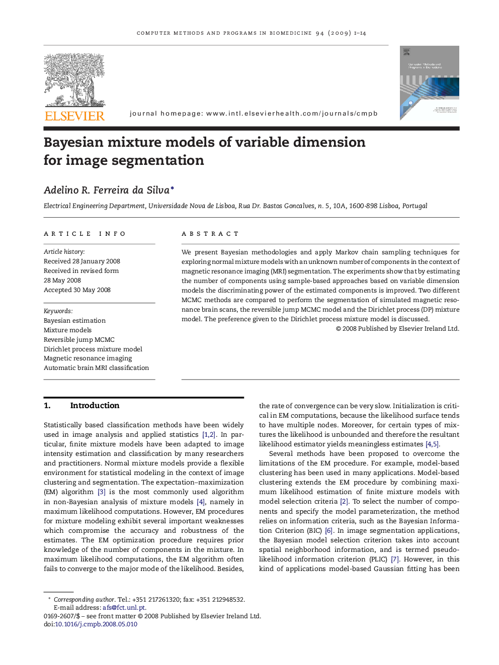 Bayesian mixture models of variable dimension for image segmentation