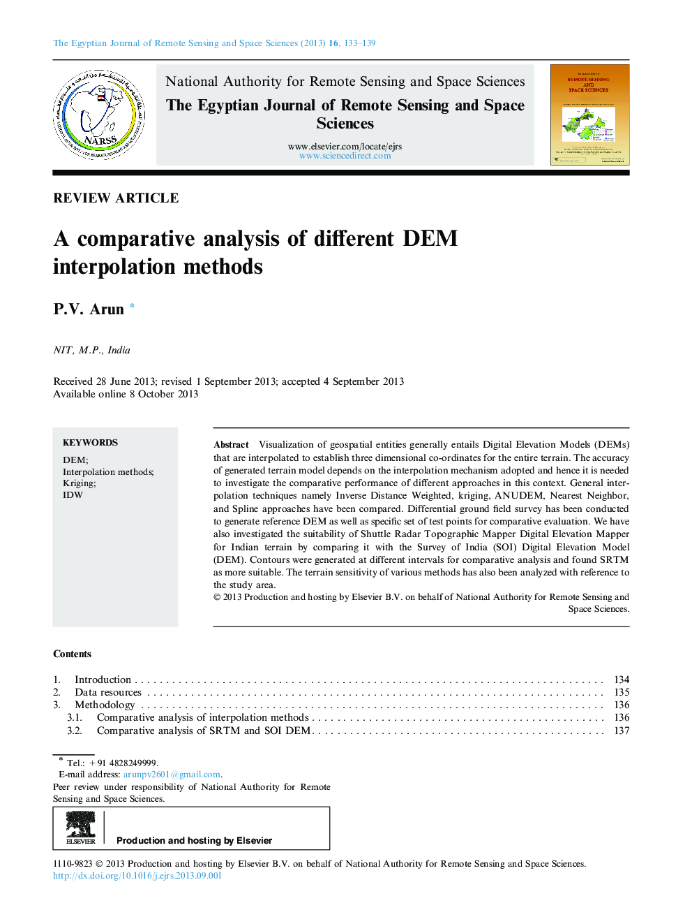 A comparative analysis of different DEM interpolation methods 