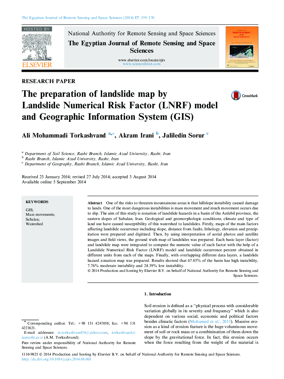 The preparation of landslide map by Landslide Numerical Risk Factor (LNRF) model and Geographic Information System (GIS) 