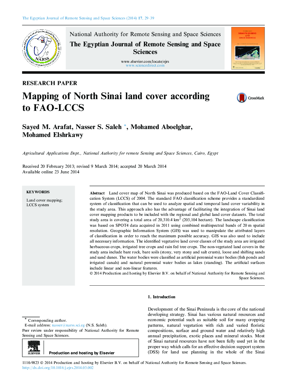 Mapping of North Sinai land cover according to FAO-LCCS 