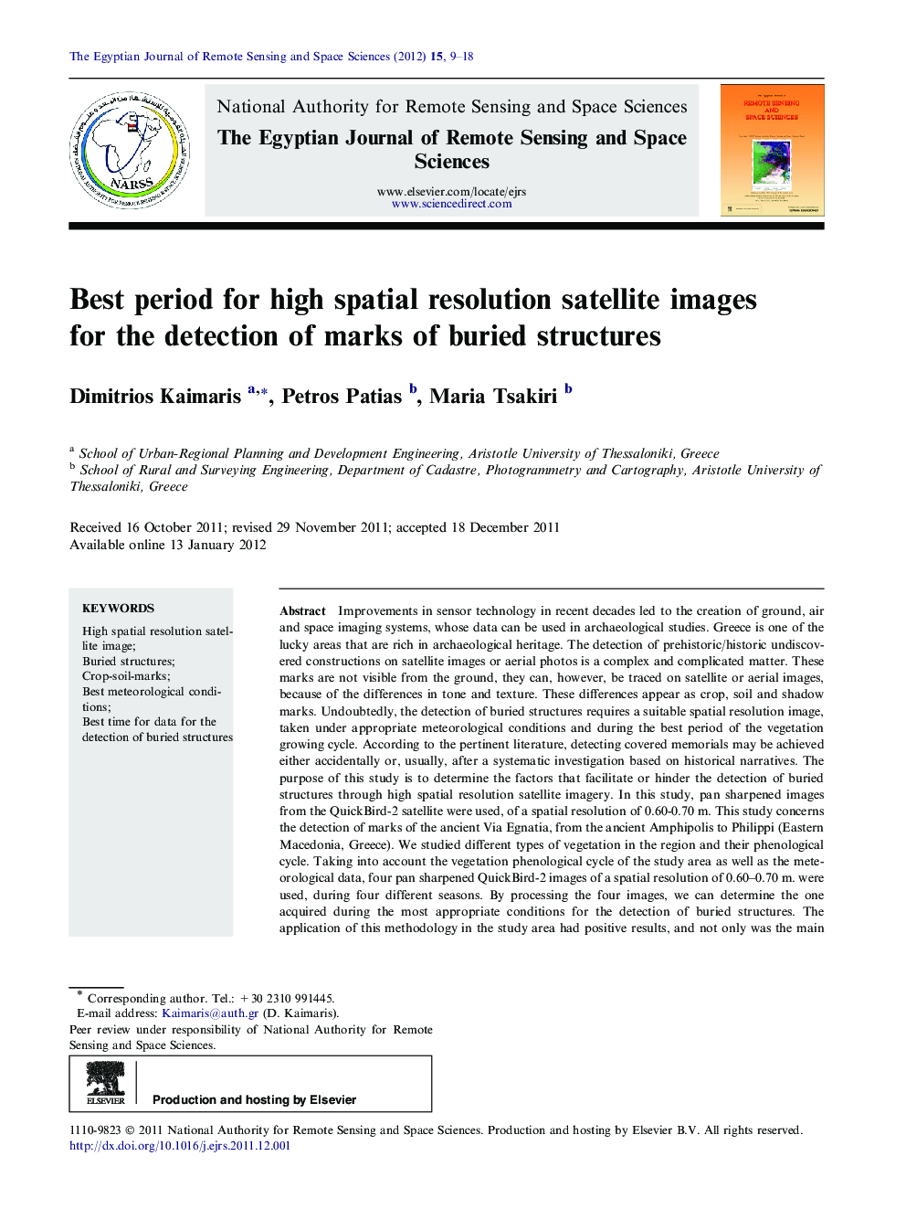 Best period for high spatial resolution satellite images for the detection of marks of buried structures 