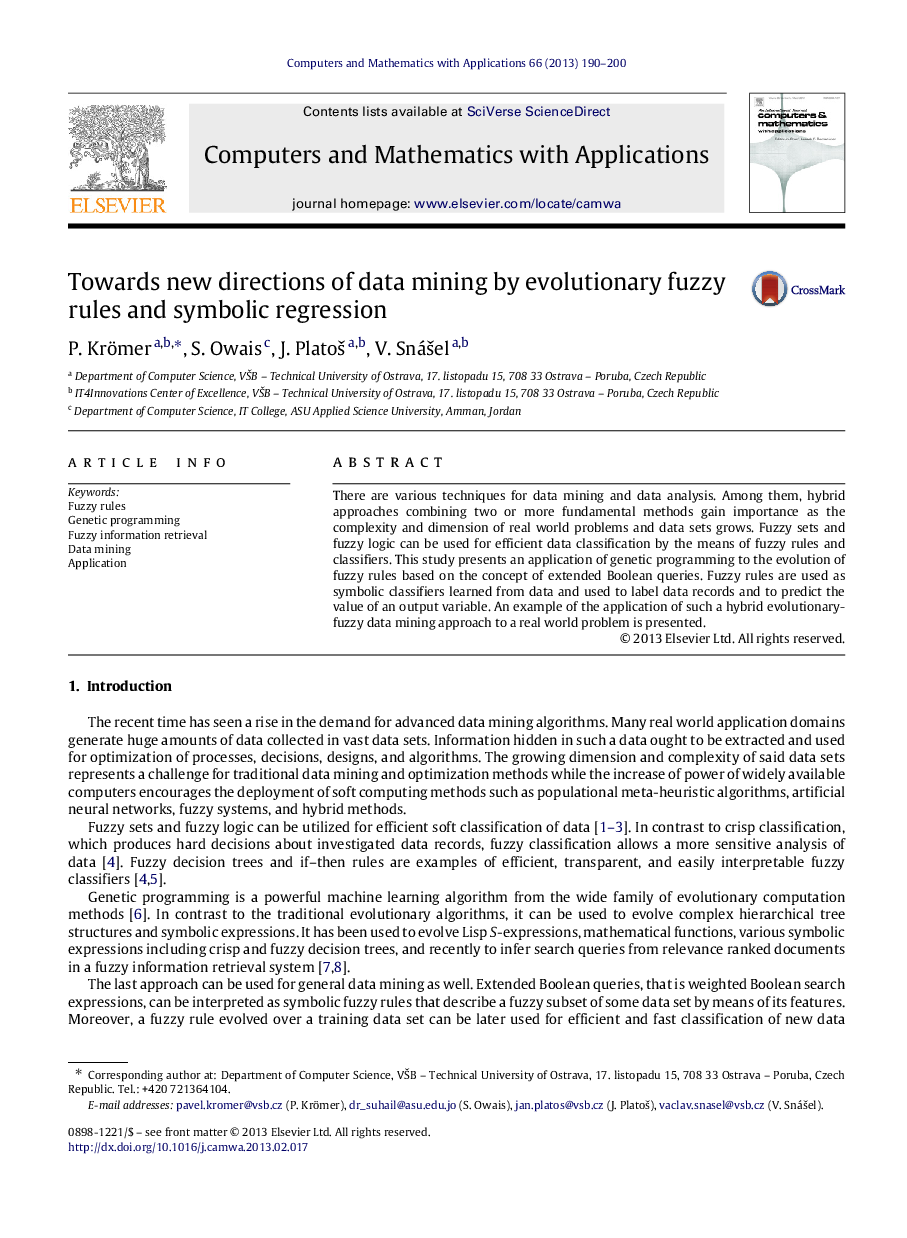 Towards new directions of data mining by evolutionary fuzzy rules and symbolic regression