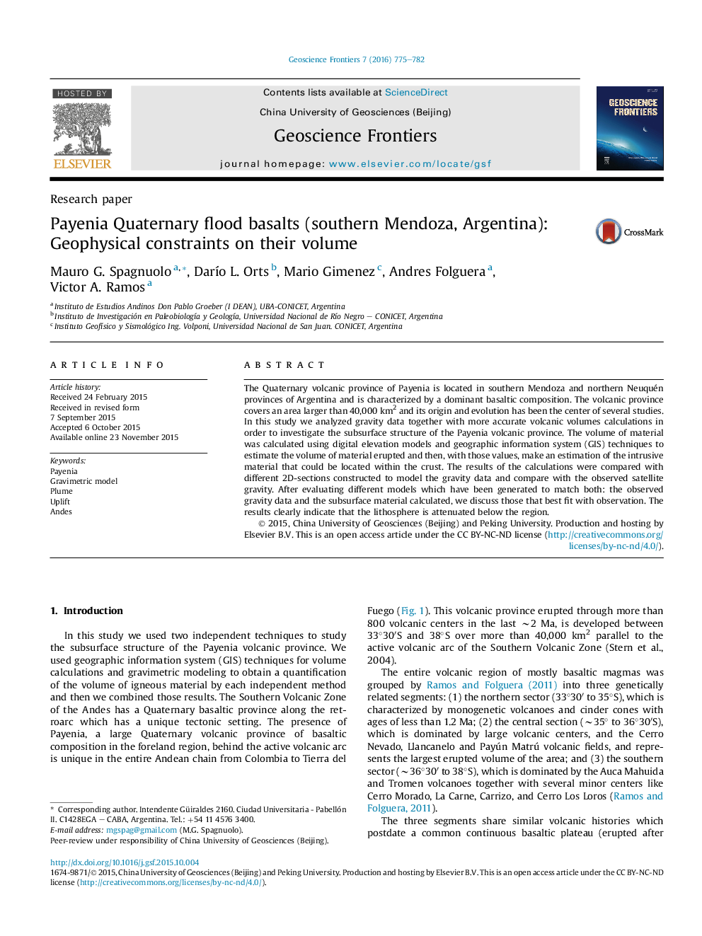 Payenia Quaternary flood basalts (southern Mendoza, Argentina): Geophysical constraints on their volume 