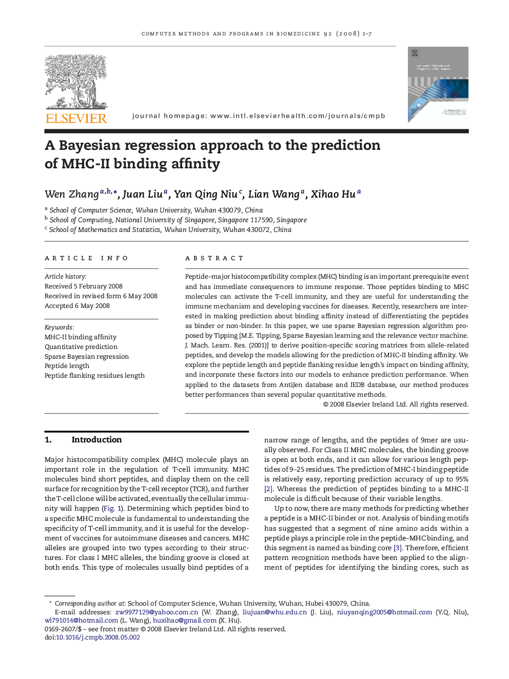 A Bayesian regression approach to the prediction of MHC-II binding affinity