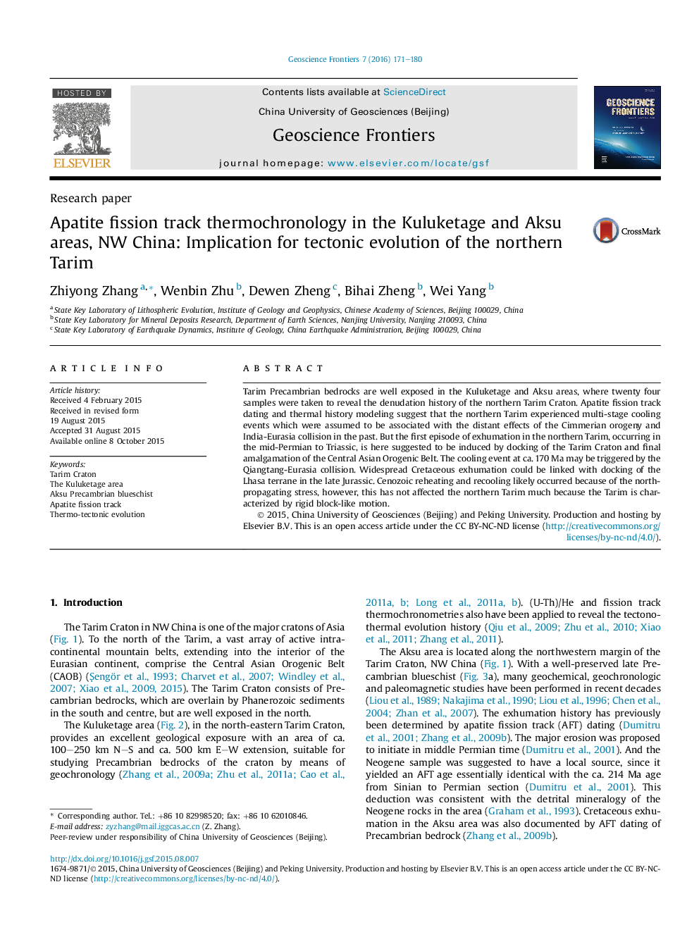 Apatite fission track thermochronology in the Kuluketage and Aksu areas, NW China: Implication for tectonic evolution of the northern Tarim 