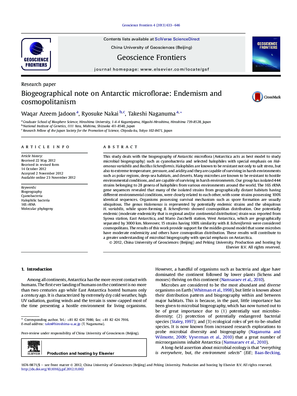 Biogeographical note on Antarctic microflorae: Endemism and cosmopolitanism 