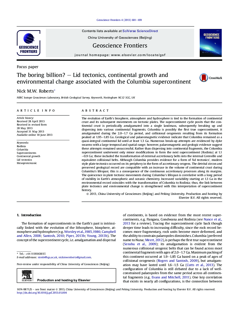 The boring billion? – Lid tectonics, continental growth and environmental change associated with the Columbia supercontinent 