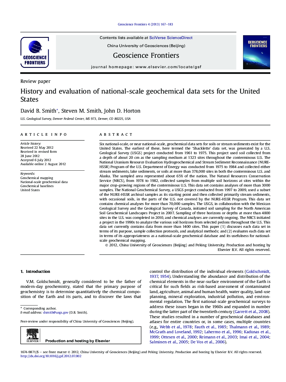 History and evaluation of national-scale geochemical data sets for the United States 