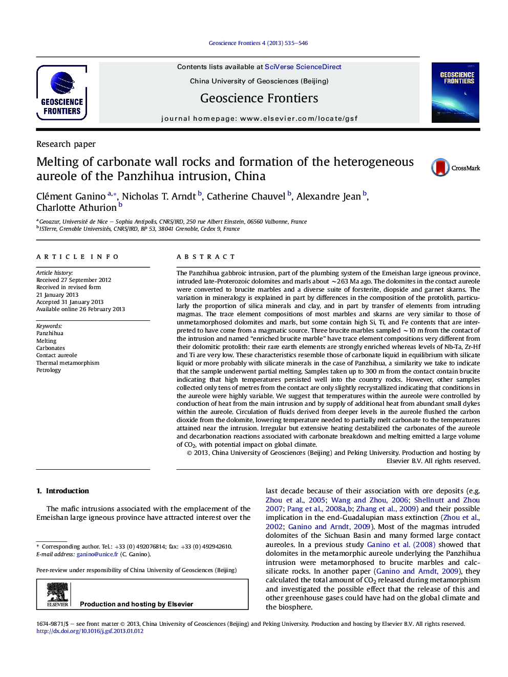 Melting of carbonate wall rocks and formation of the heterogeneous aureole of the Panzhihua intrusion, China 