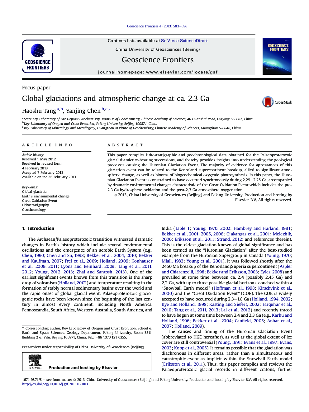 Global glaciations and atmospheric change at ca. 2.3 Ga 