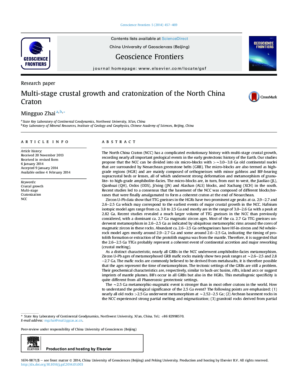 Multi-stage crustal growth and cratonization of the North China Craton 