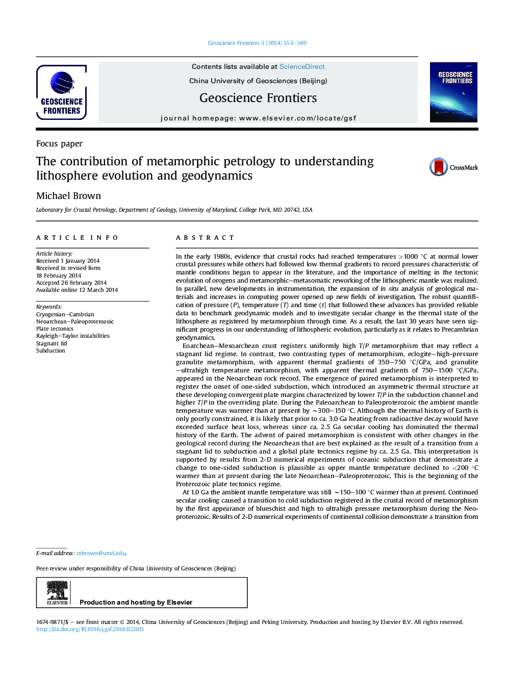 The contribution of metamorphic petrology to understanding lithosphere evolution and geodynamics 