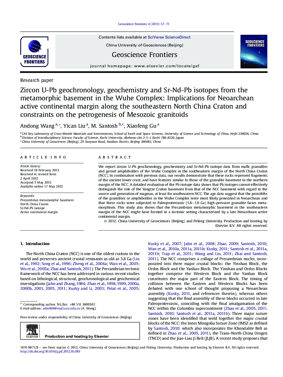 Zircon U-Pb geochronology, geochemistry and Sr-Nd-Pb isotopes from the metamorphic basement in the Wuhe Complex: Implications for Neoarchean active continental margin along the southeastern North China Craton and constraints on the petrogenesis of Mesozoi