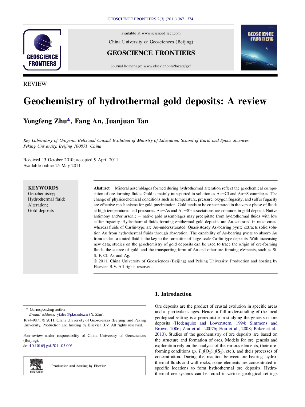 Geochemistry of hydrothermal gold deposits: A review